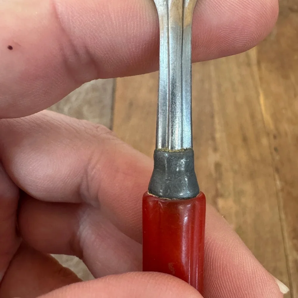 Vintage Sta-Brite Stainless Steel Fork Red‎ Bakelite Handle Made in USA